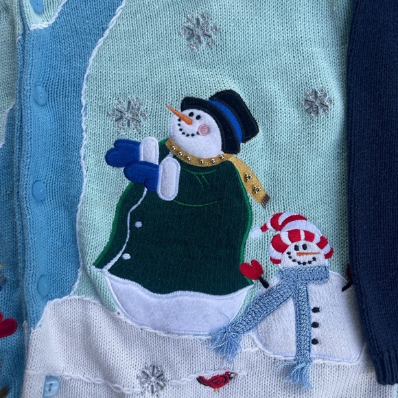 THE QUACKER FACTORY Christmas Cardigan Size Large Snowman Family - Picture 3 of 8